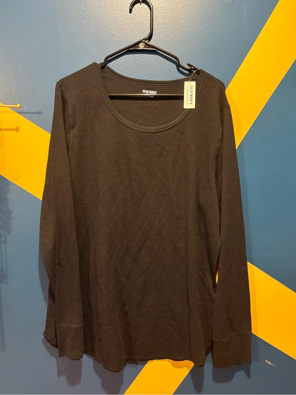 Old Navy Black Scoop Neck Long Sleeve Waffle Knit Thermal NWT